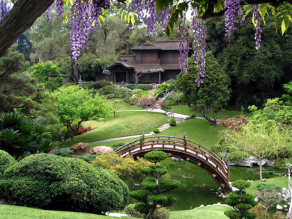 ancient Japanese stone bridge in garden