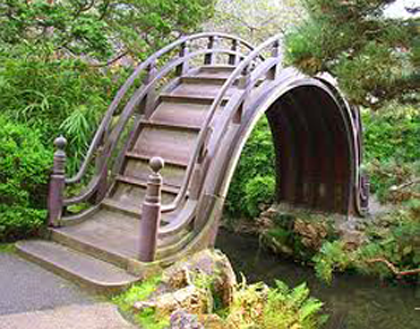 ancient Japanese stone bridge in garden